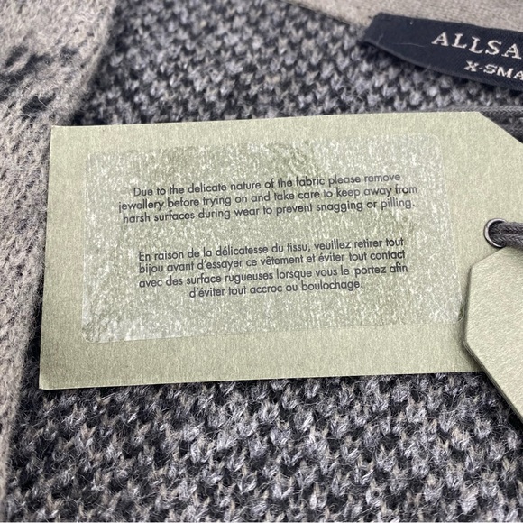 All Saints Grey Black Khaki Patterned V-Neck Wool Blend Cardigan - Picture 7 of 12
